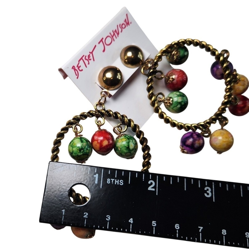 BETSEY JOHNSON Hoop‎ Dangle Earrings Colorful Beaded Large Boho NEW - Picture 4 of 4